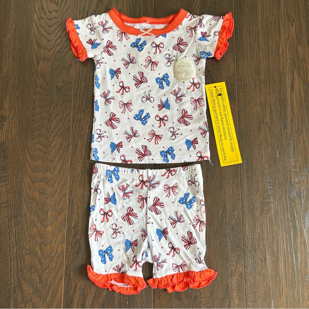 Milkberry Patriotic Bows Ruffled Short Sleeve & Shorts PJ Set Bamboo